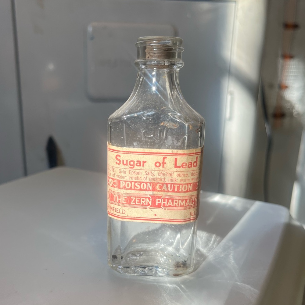 Vintage Sugar of Lead Empty Pharmaceutical Bottle